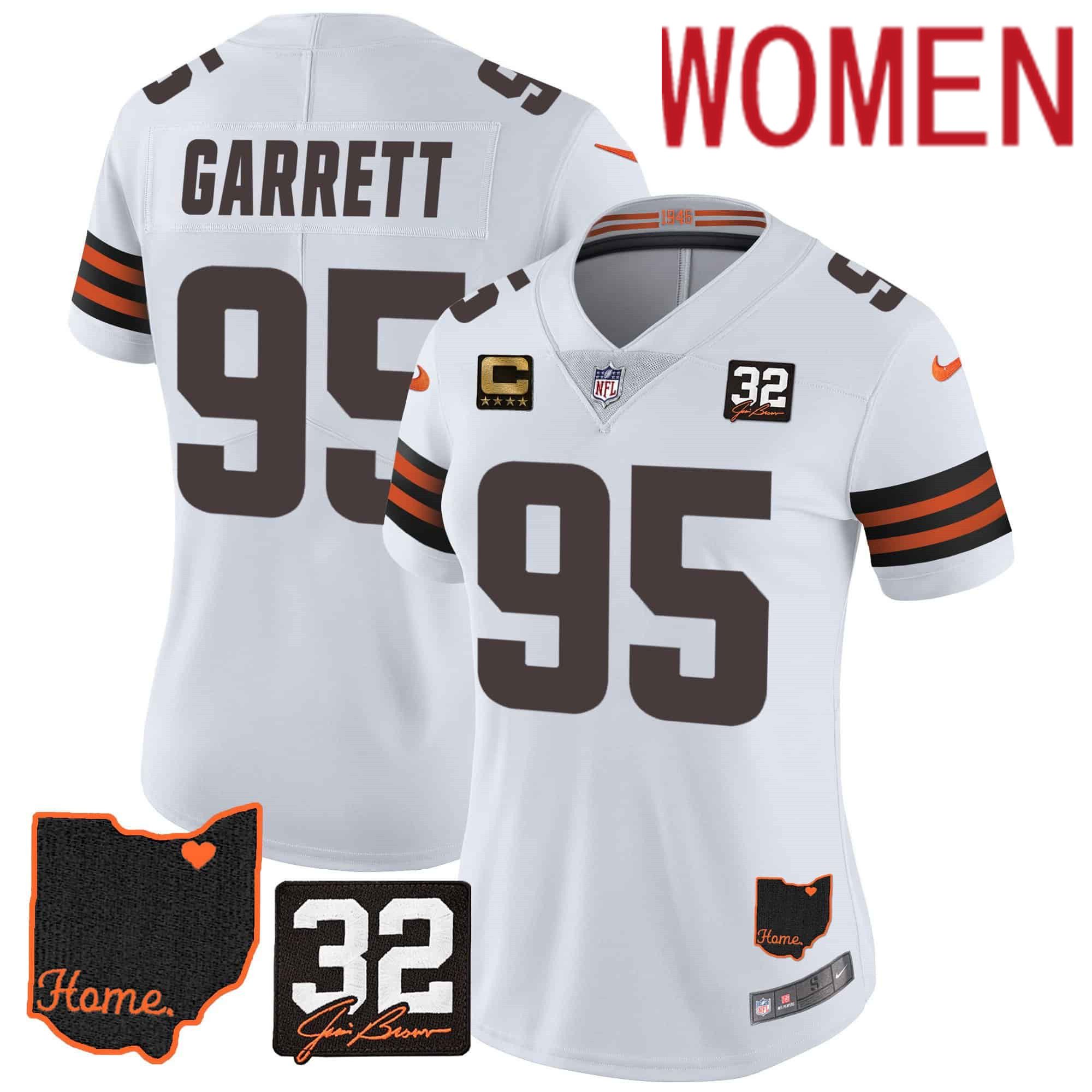 Women Cleveland Browns 95 Garrett White Memorial Home Patch 2024 Nike NFL Jersey